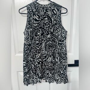 Dressbarn women sleeveless ruffle top blouse white black 1X